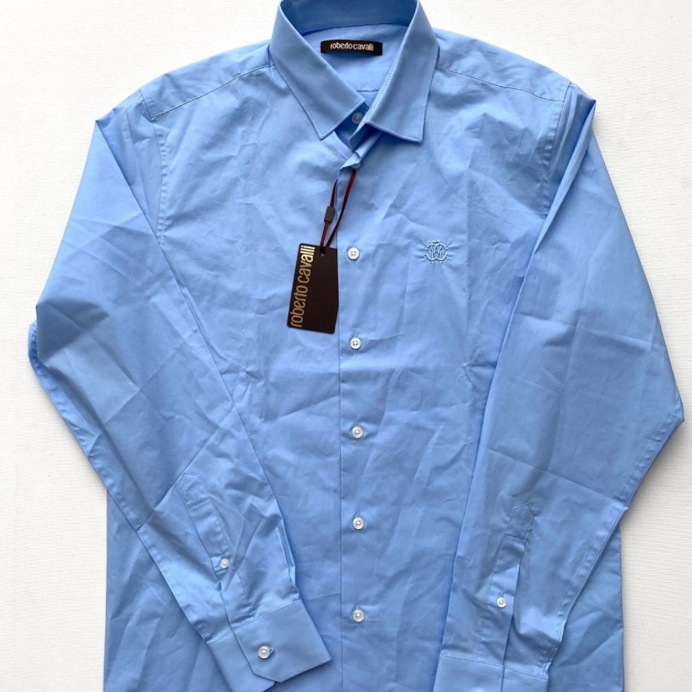 Roberto Cavalli Long Sleeve Button Shirt Blue